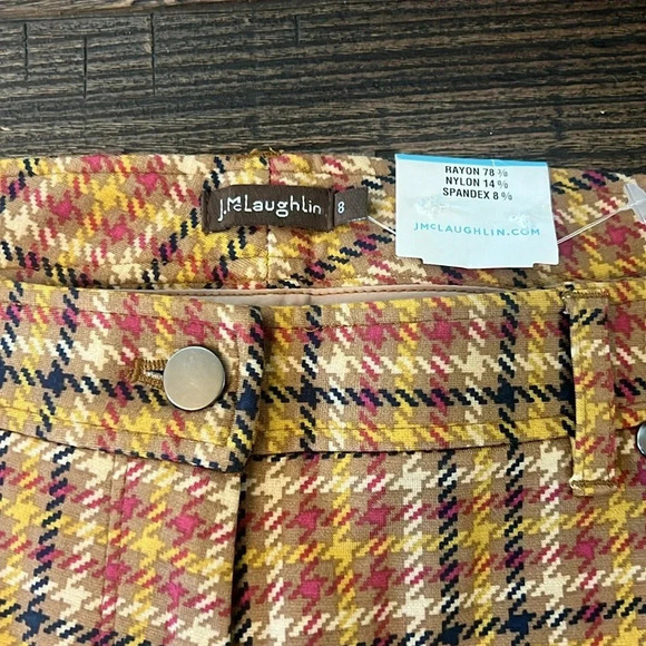 J.McLaughlin Becca Legging Brown Gold Burgundy Plaid Size 8 NWT - Picture 4 of 8